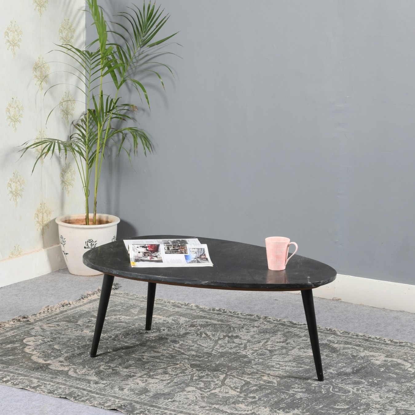 Lux Coffee Table With Black Marble Top & Metal Legs by Indian Hub