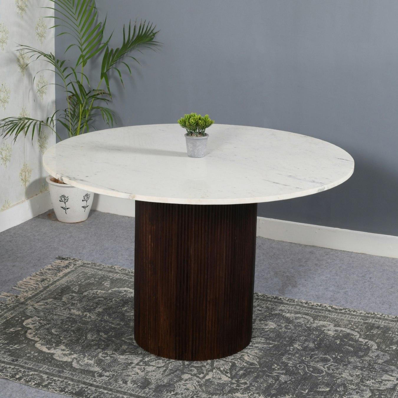 Lux Dining Table Round With Marble Top - Mango Wood by Indian Hub