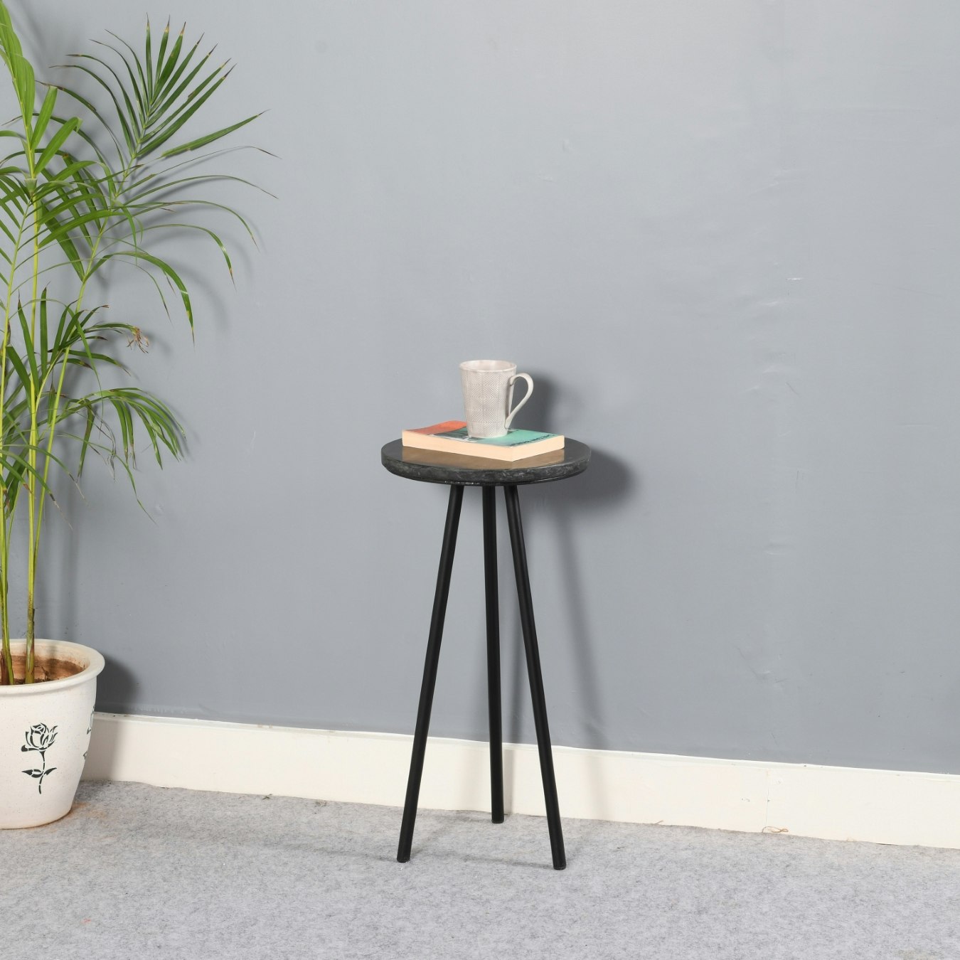 Lux Side Table With Black Marble Top & Metal Legs by Indian Hub