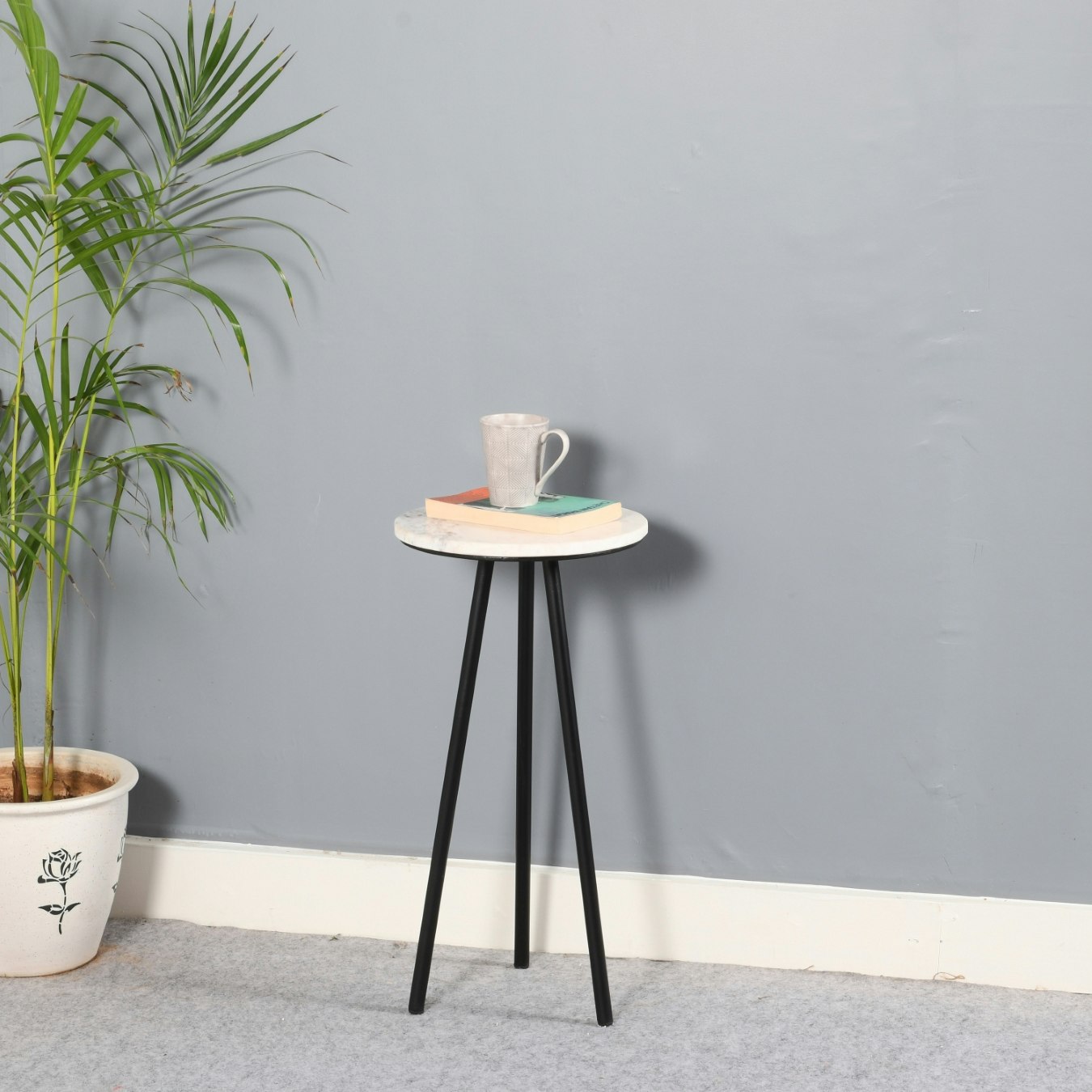 Lux Side Table With White Marble Top & Metal Legs by Indian Hub