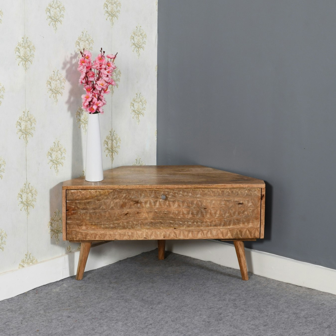 Mason Corner TV Stand - Solid Mango Wood by Indian Hub