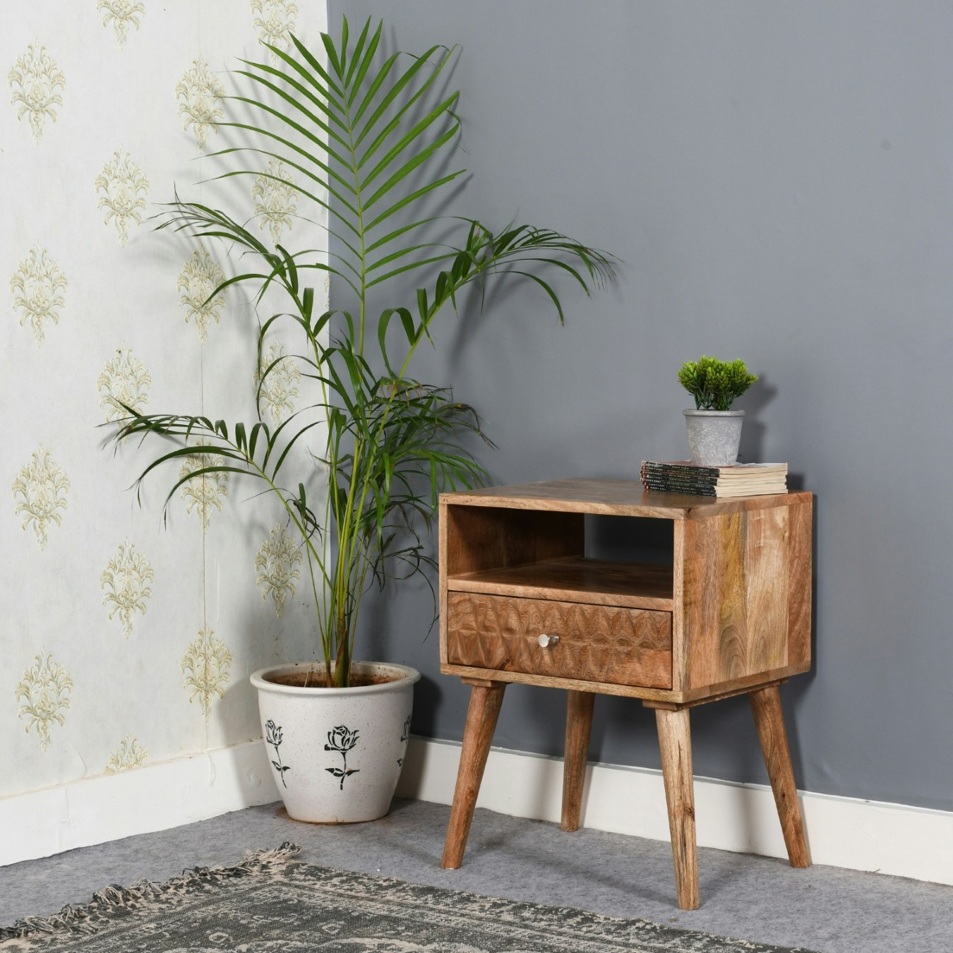 Mason Light Bedside Table - Solid Mango Wood by Indian Hub