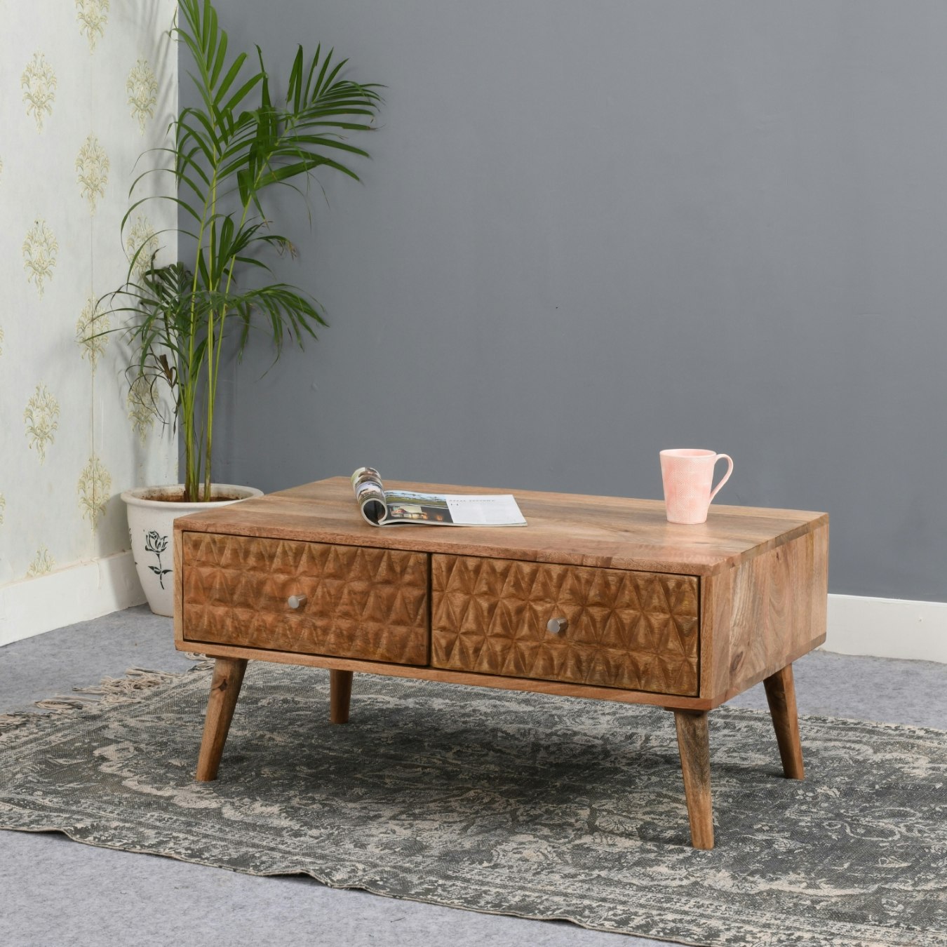 Mason Light Coffee Table 2 Drawers - Solid Mango Wood by Indian Hub