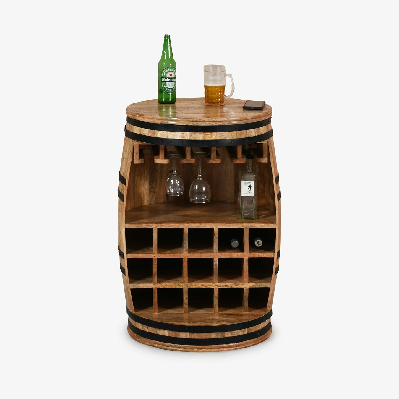 Natural Barrel Wine Sideboard - Solid Dark Wood by Indian Hub