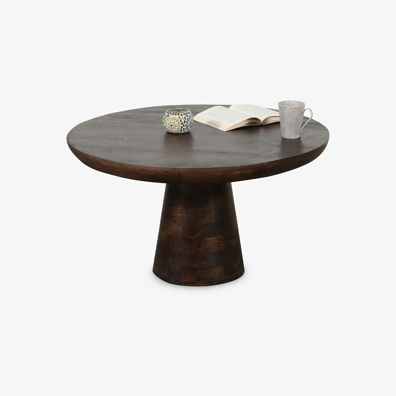 Natural Round Coffee Table - Solid Dark Wood by Indian Hub