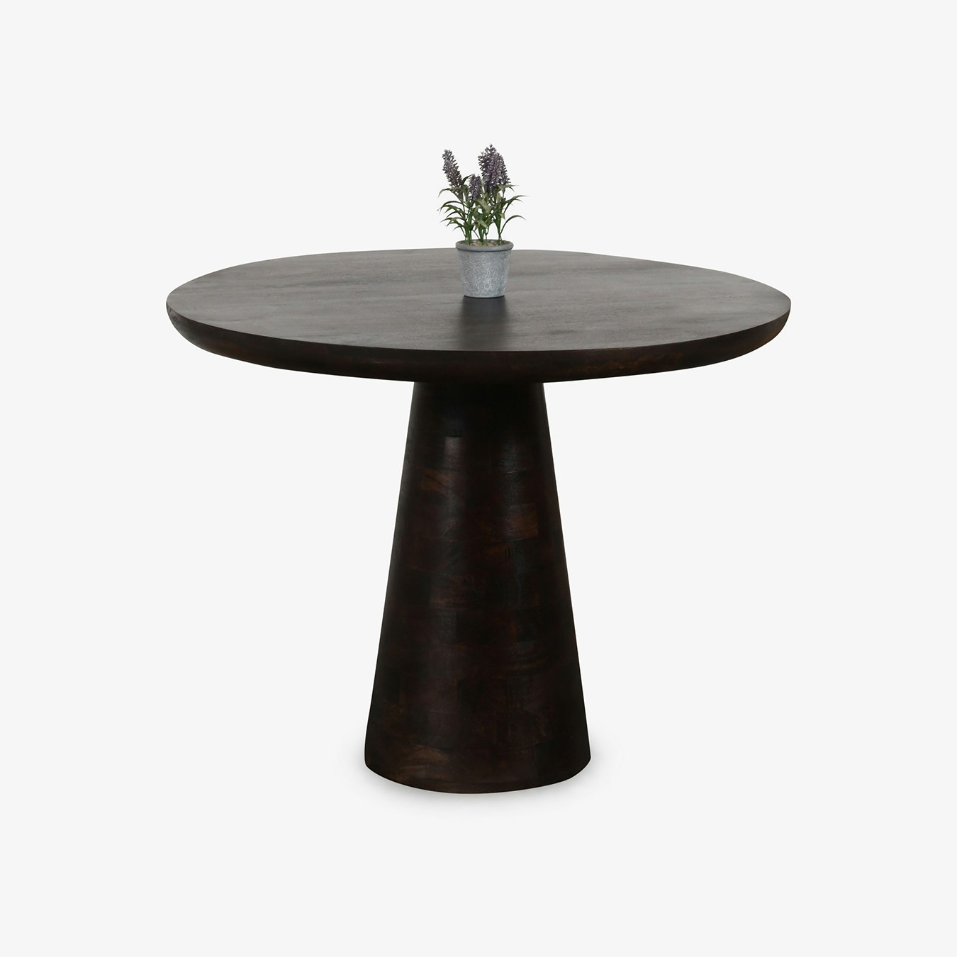 Natural Round Dining Table - Solid Dark Wood by Indian Hub
