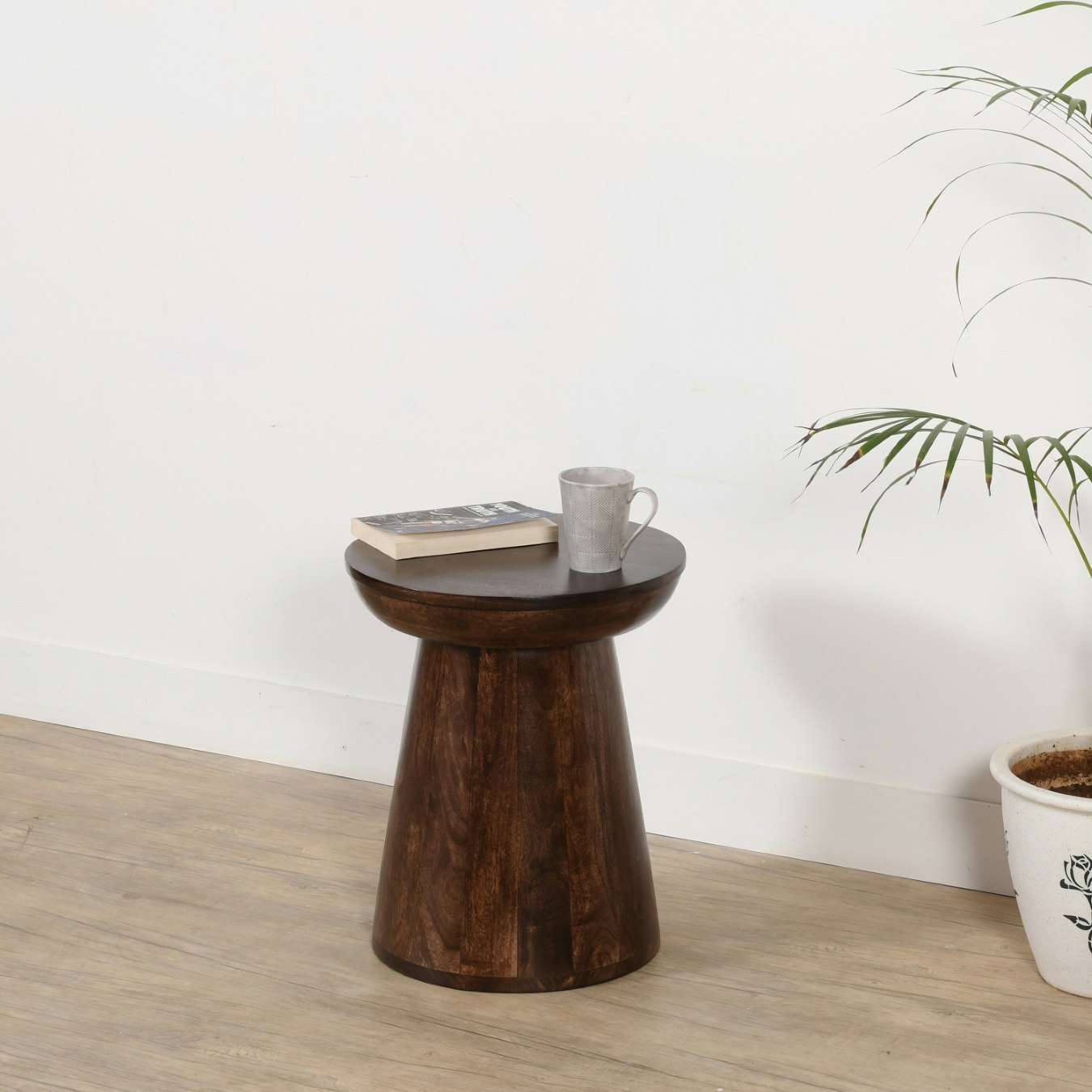Natural Side Table - Solid Dark Wood by Indian Hub