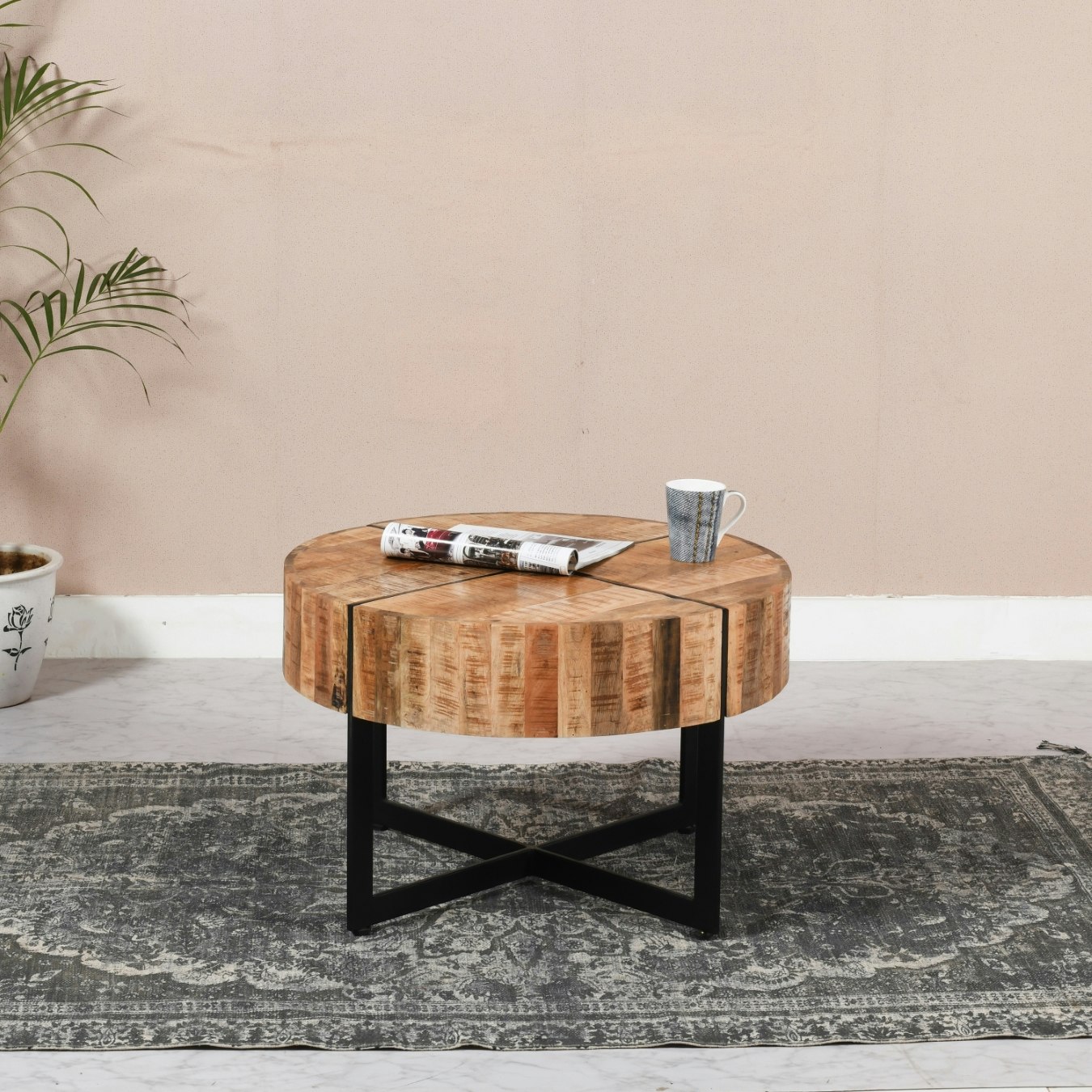 smyril Coffee Table With Metal Legs - Solid Wood by Indian Hub