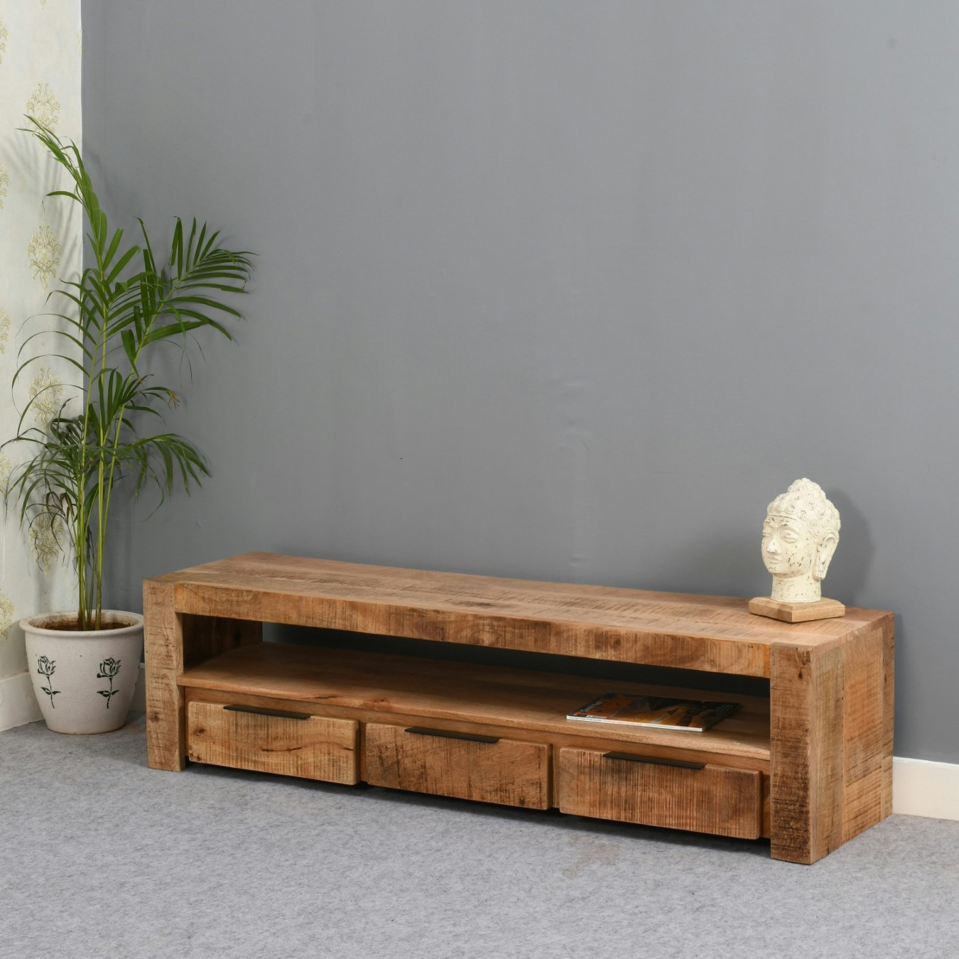 smyril Large TVc With 3 Drawers - Solid Wood by Indian Hub