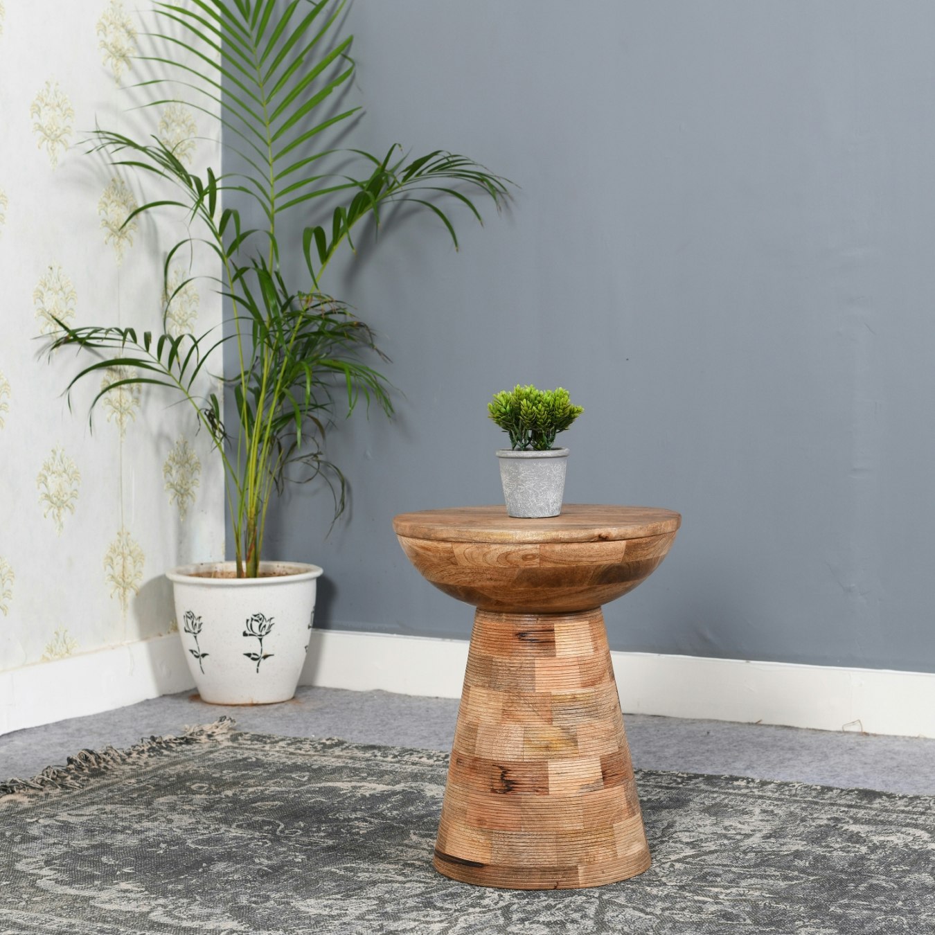 smyril Round Side Table Mushroom Style - Solid Wood by Indian Hub