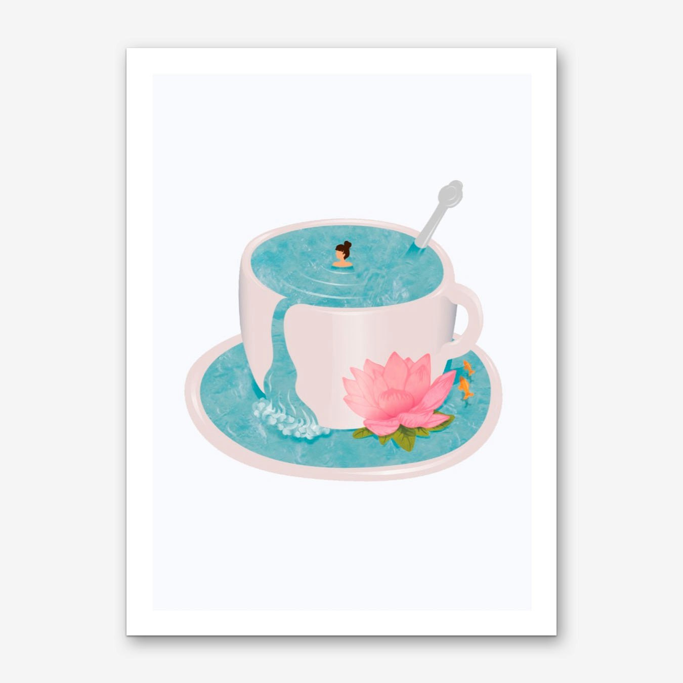 Tea Cup Surreal Art Print by Laura O'Connor Blue Framed Poster for Living Room Wall