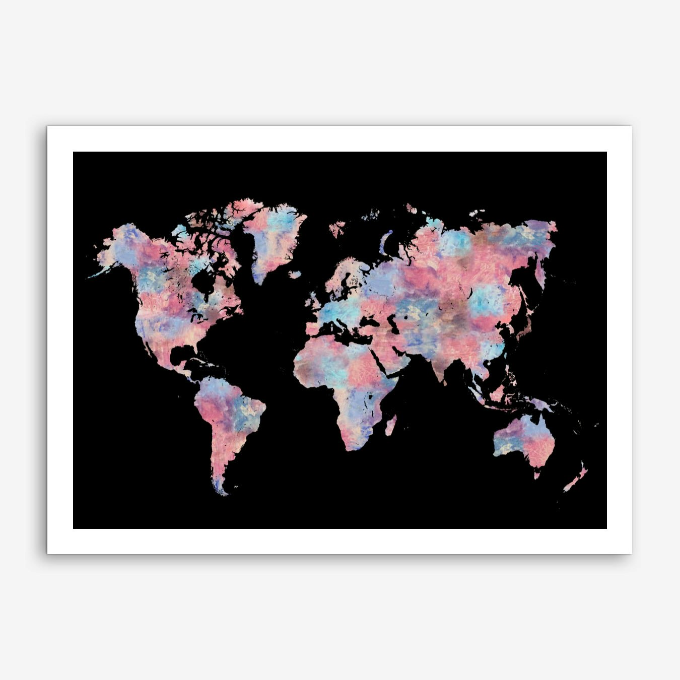 World Map Art Print Poster Framed Wanderlust Style Pink for Living Room Wall