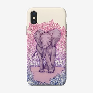 Cute Baby Elephant in pink, purple & blue  iPhone Case