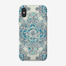 Floral Diamond Doodle in Blue and Teal  iPhone Case
