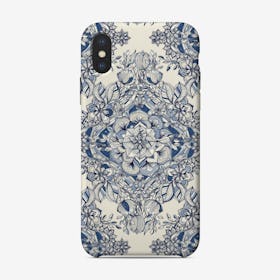 Floral Diamond Doodle in Dark Blue and Cream  iPhone Case