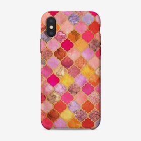 Hot Pink, Gold, Tangerine & Taupe Decorative Moroccan Tile Pattern  iPhone Case