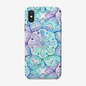 Iridescent Aqua and Purple Watercolor Mandala  iPhone Case