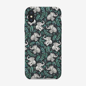 Laughing Baby Elephants – emerald and turquoise  iPhone Case