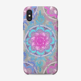 Pink, Purple and Turquoise Super Boho Doodle Medallions  iPhone Case