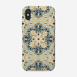 Protea Pattern in Deep Teal, Cream, Sage Green & Yellow Ochre  iPhone Case