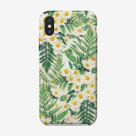 Textured Vintage Daisy and Fern Pattern  iPhone Case