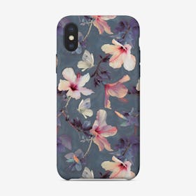 Butterflies and Hibiscus Flowers - a painted pattern  iPhone Case