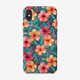 Tropical Watercolor Hibiscus Flowers  iPhone Case