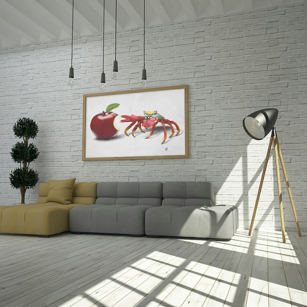 Apfel und Krabbe Poster, minimalistisch für Küche