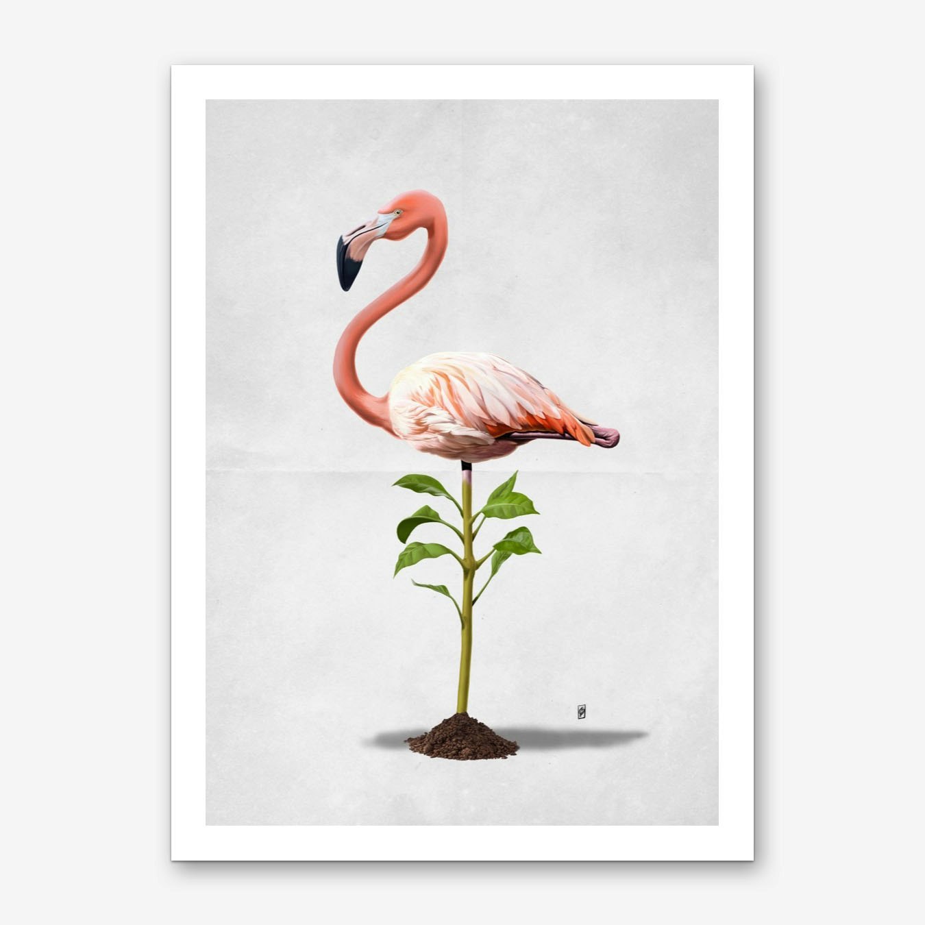 Flamingo Plant Art Print Poster Pink for Living Room Wall Decor Framed Option