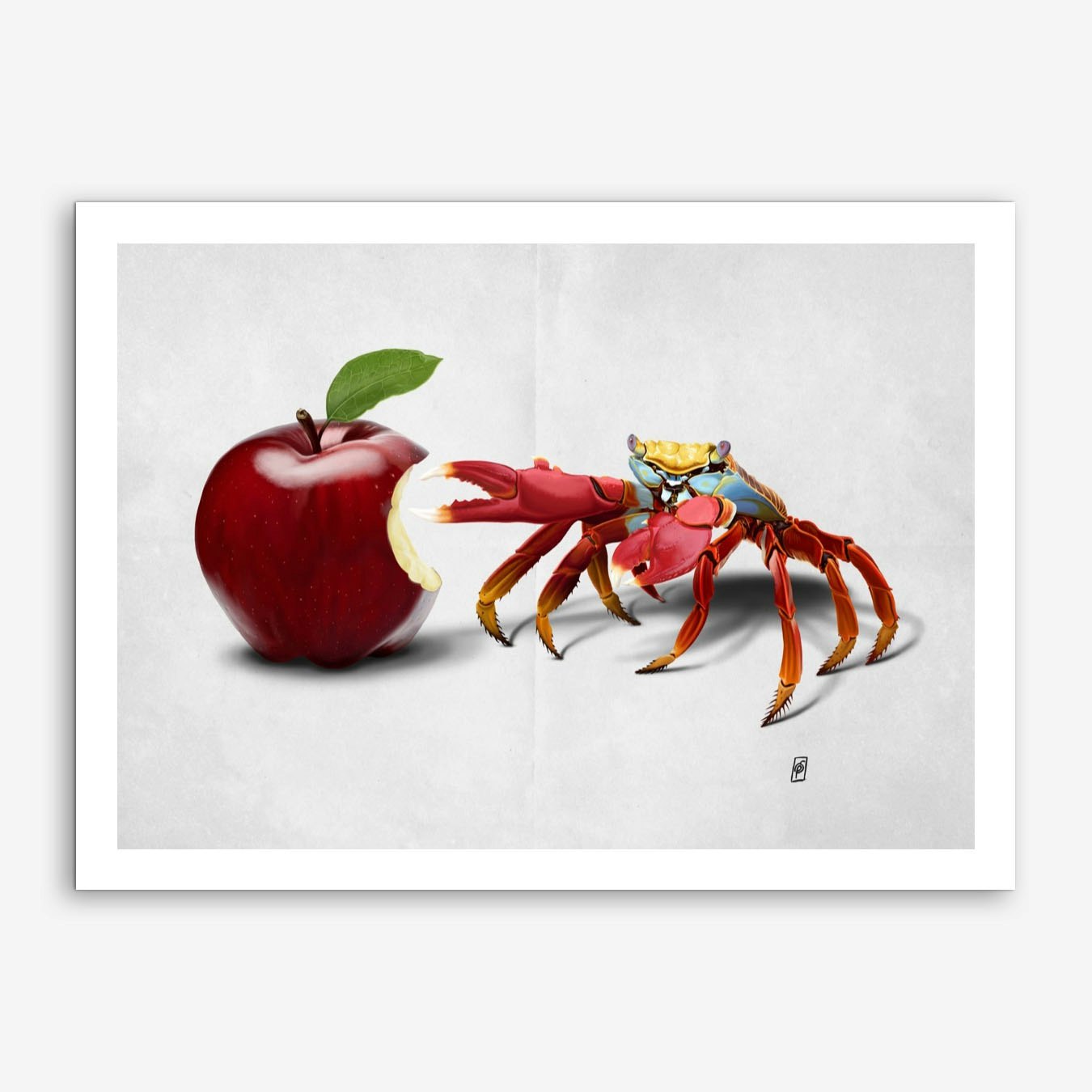 Crab and Apple Art Print Poster Red Surreal Wall Decor for Living Room Framed Option