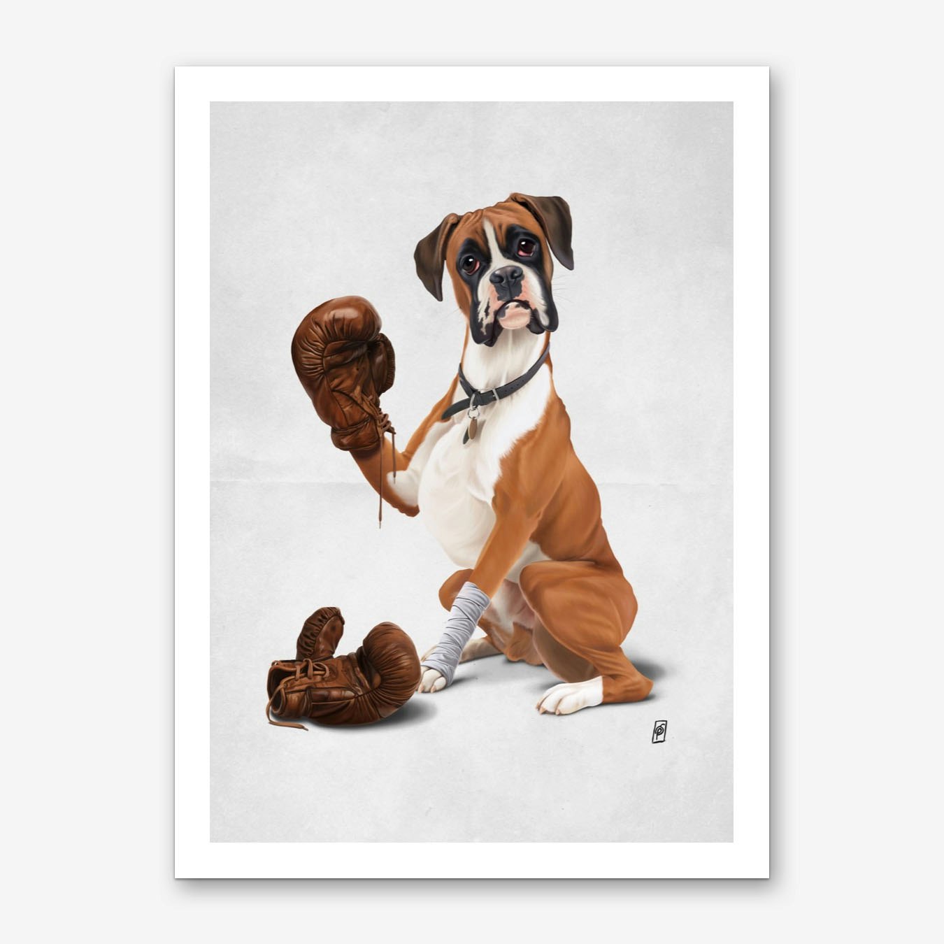 Boxer Dog Art Print Poster by Rob Snow Brown Modern Wall Decor Framed Option