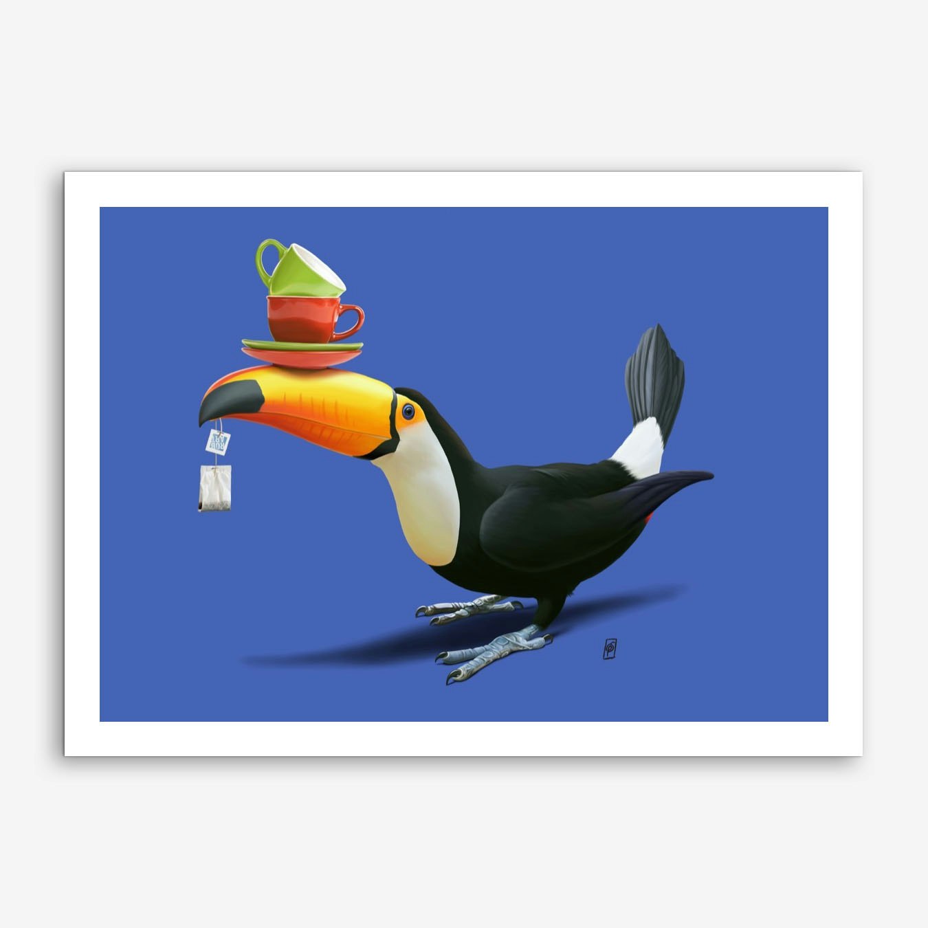 Toucan Art Print Wall Decor Blue Background by Rob Snow - Framed Poster for Living Room