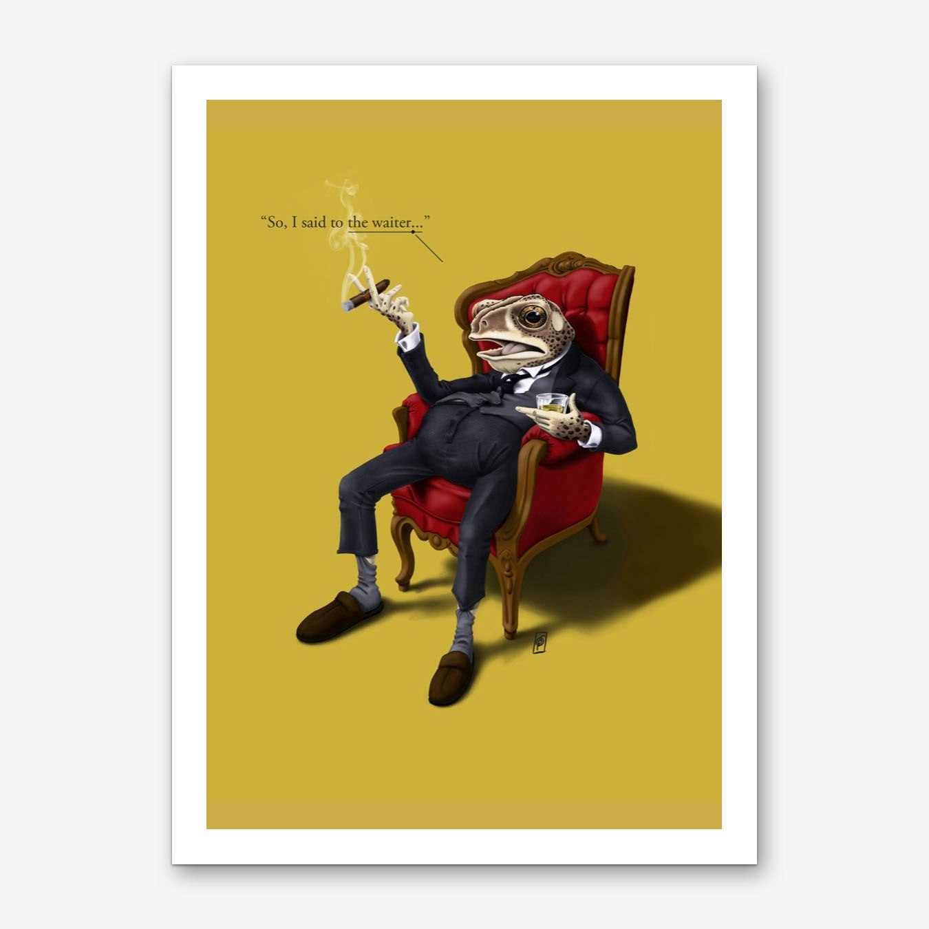 Humorous Fly Art Print Poster in Yellow for Living Room by Rob Snow Framed Option