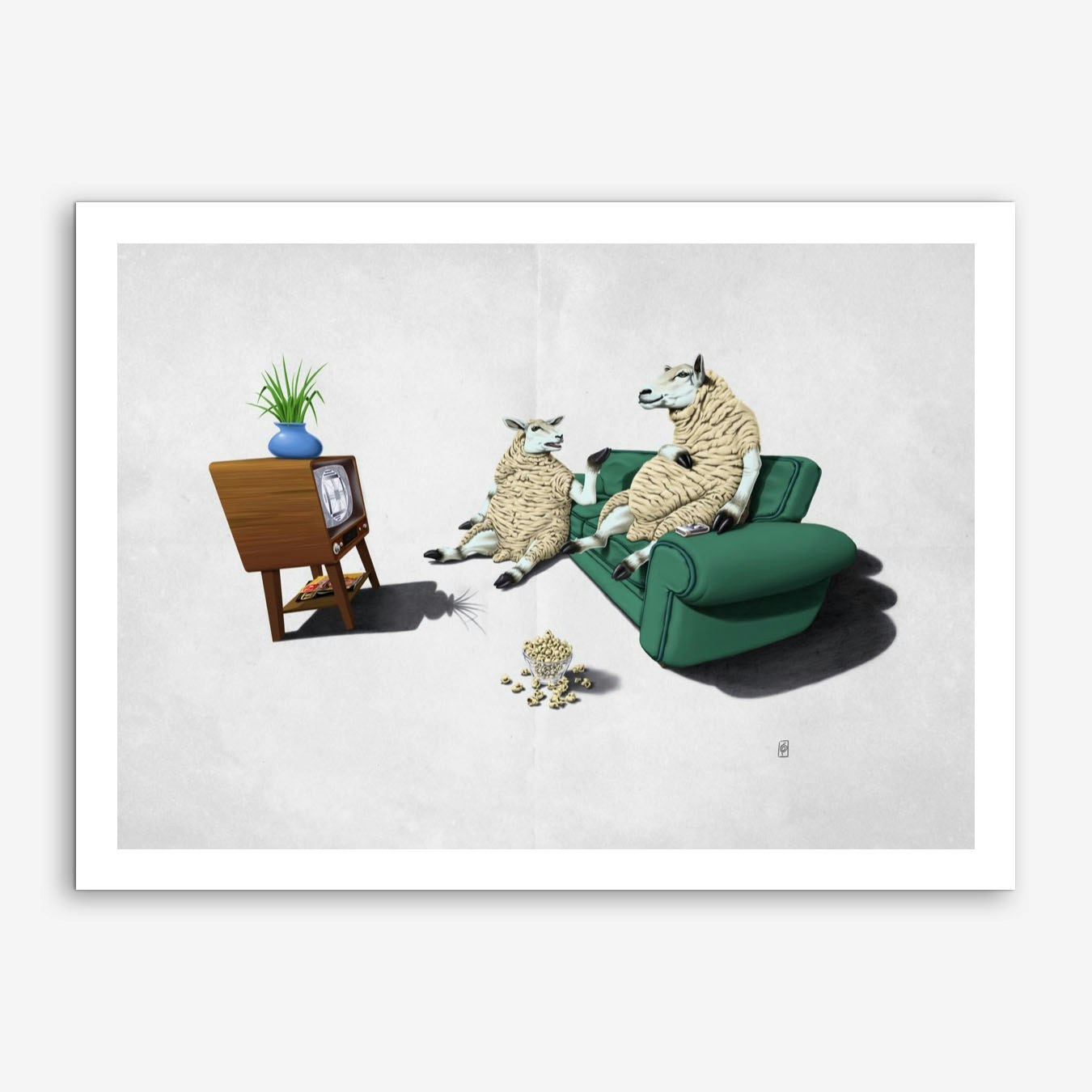 Sheep Art Print by Rob Snow Whimsical Style Beige for Living Room Wall Decor Poster Framed Option