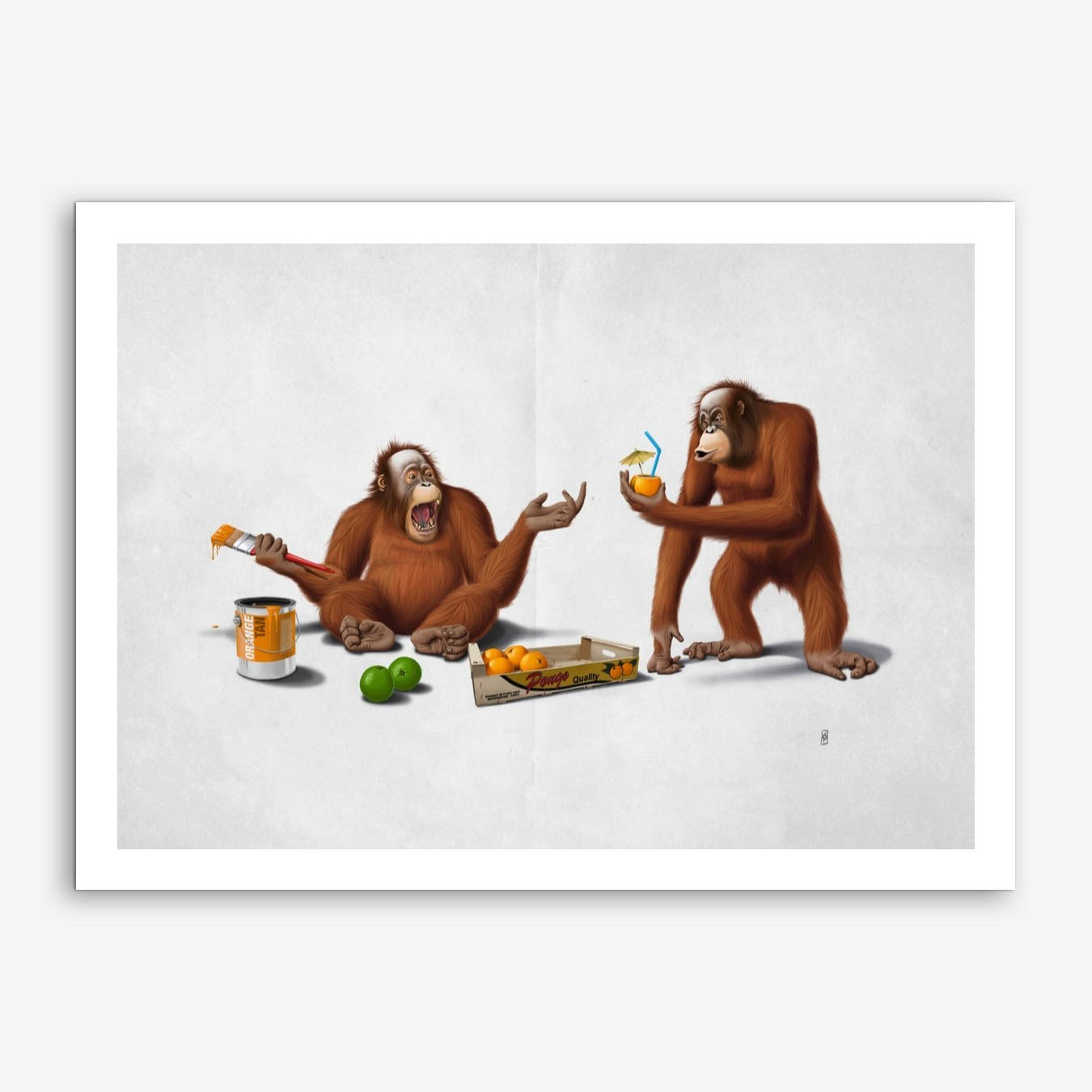 Orangutan Art Print Poster by Rob Snow Framed Option Orange Wall Decor