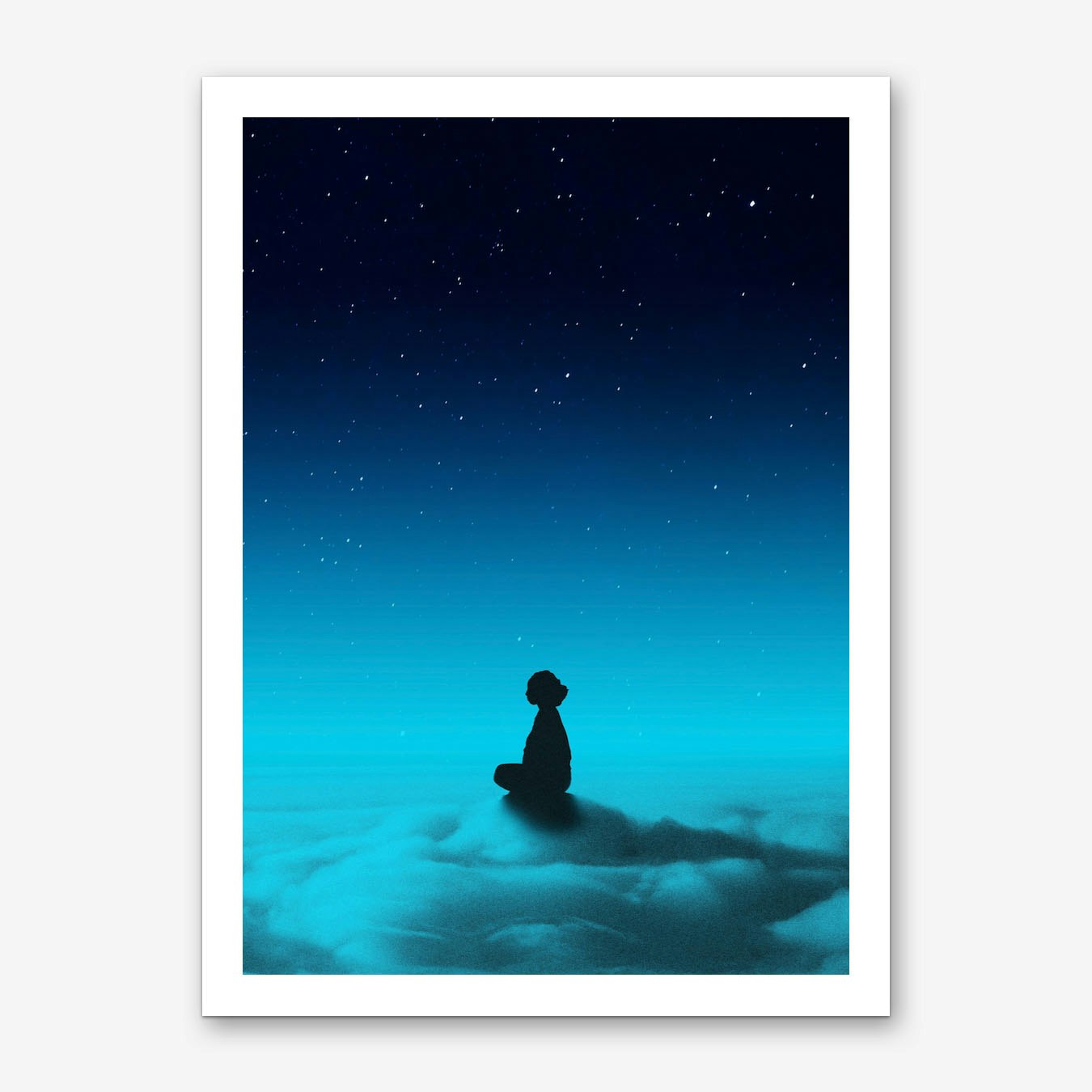 Starry Night Cloud Rider Art Print Poster by Stoian Hitrov Blue Framed Wall Decor