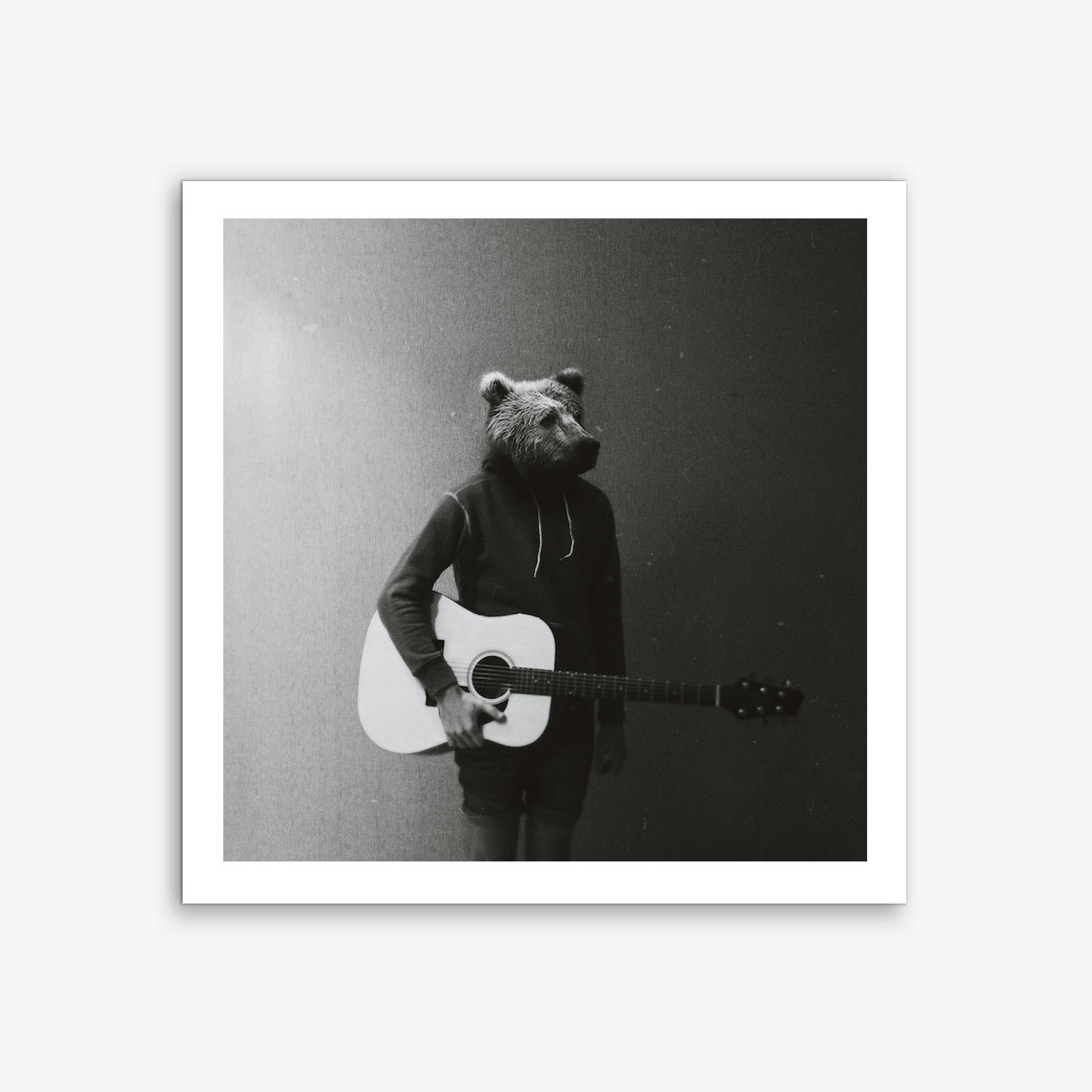 Bear with Guitar Art Print Black and White Poster for Living Room Wall Decor Framed Option