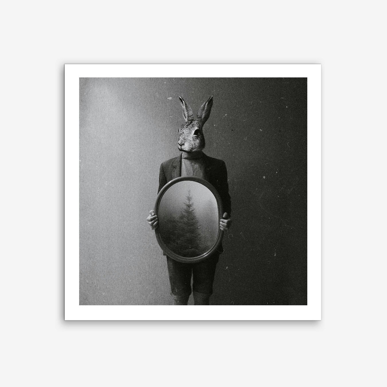 Rabbit Art Print Black and White Surreal Style for Living Room Wall Decor Framed Poster