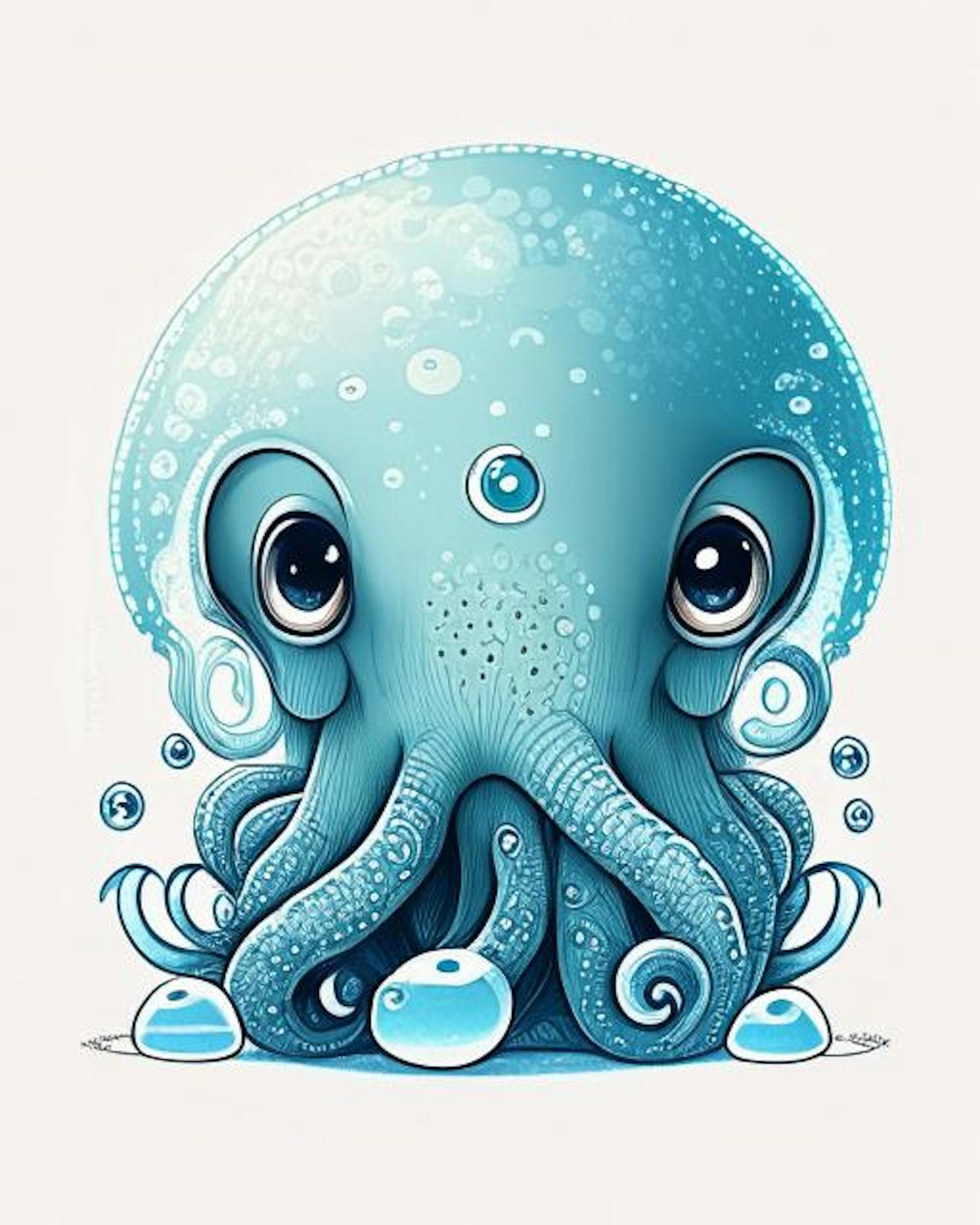 cute blue octopus drawing
