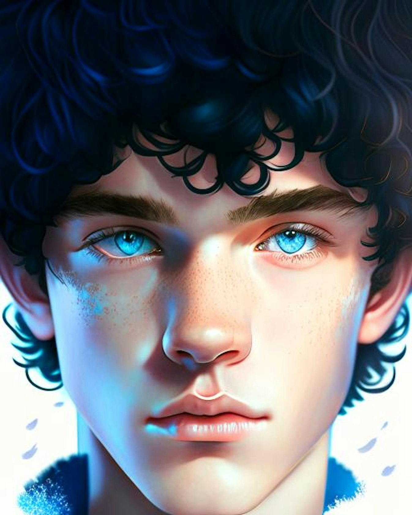 curly black hair blue eyes boy