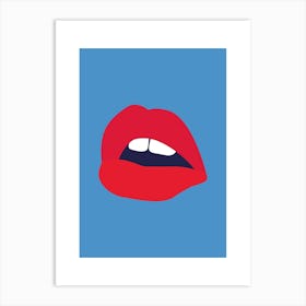 Red Lips Blue Back Art Print
