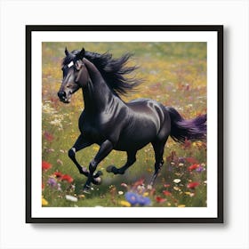 Black Horse Galloping Art Print