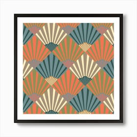 SUNRISE Art Deco Vintage Abstract Geometric in Elegant Neutrals Navy Earth Tones Art Print