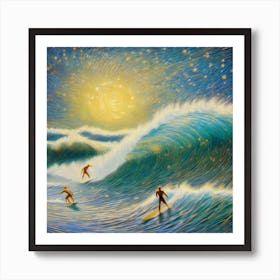 Surfers At Night Art Print