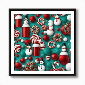 A Christmas Theme Art Having Snowmancandiesteal Red And White Theme Abstract Pattern By Jacob 603484836 Art Print