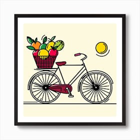 Bike Ride: A Pop Art Line Art of a Bicycle with a Basket of Fruits Art Print