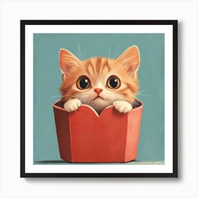 Cute Cat Peeking from Heart Gift Box 7 Póster