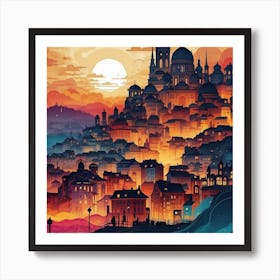 Cityscape At Sunset Art Print