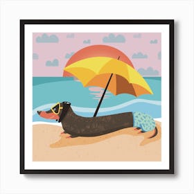 Dachshund On The Beach Art Print