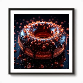 Chocolate Donut On Black Background 1 Art Print